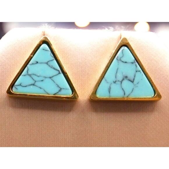Unbranded Jewelry - Light Blue Earrings Pierced Small Triangle Shaped Gold Tone Setting
